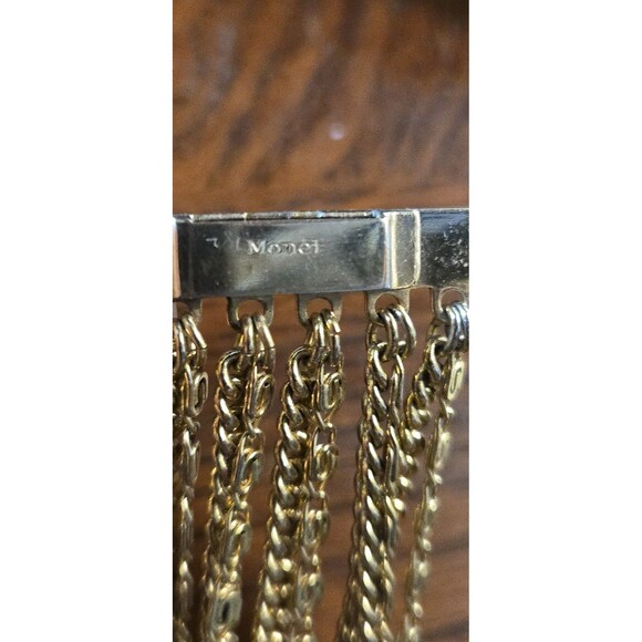Vintage Signed Monet Gold Tone 11 Strand Cascading Layered Chain Necklace 18”-22 - Picture 6 of 6